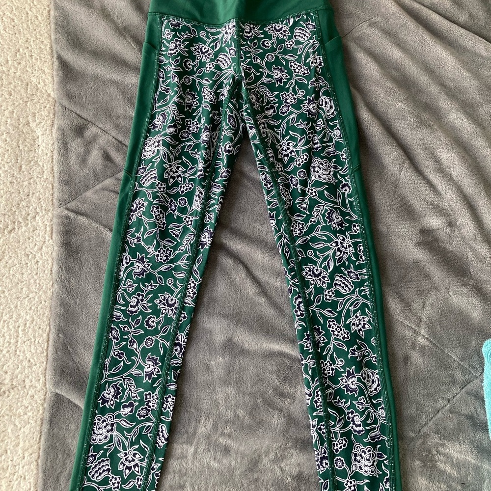green with floral designs leggings